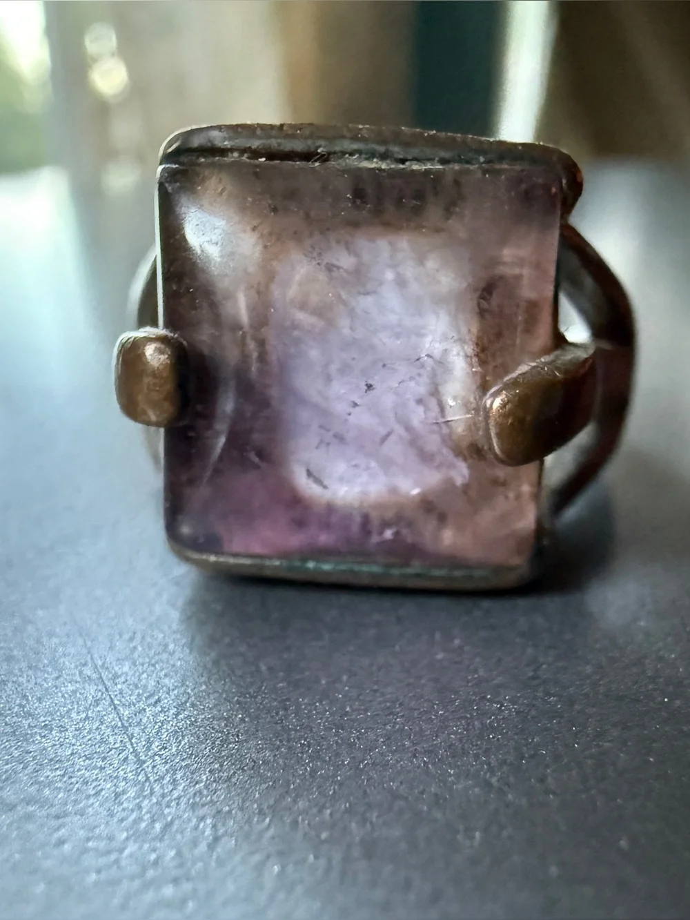 Viking Style Antique Bronze Purple Stone Ring Size 7.5